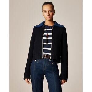 J.Crew Colorblock Collared Full-Zip Sweater Lady Jacket Merino Wool Size M NWT